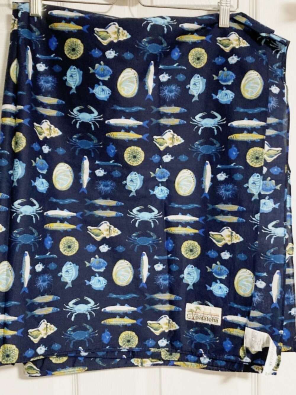 Patagonia Pataloha Pareo Wrap Navy Blue Fish Shellfish Print 100% Cotton OSFM